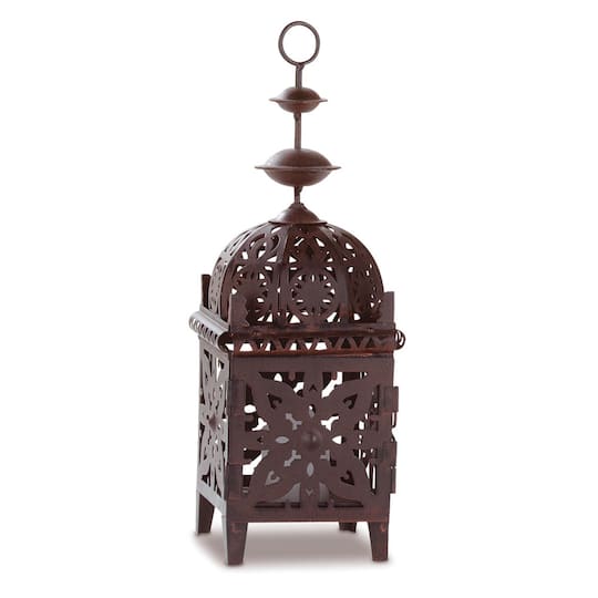 11.5" Bronze Metal Moroccan Candle Lantern